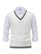 Men's Striped Cable Knit V-Neck Sweater Vest