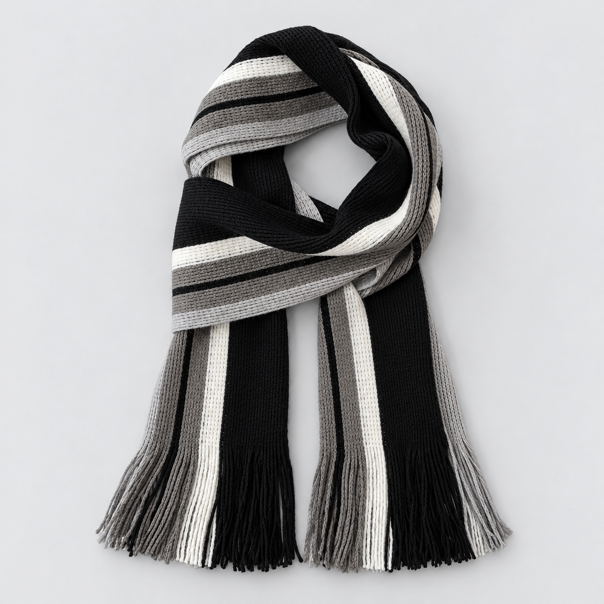 Men’s Striped Knit Fringe Scarf