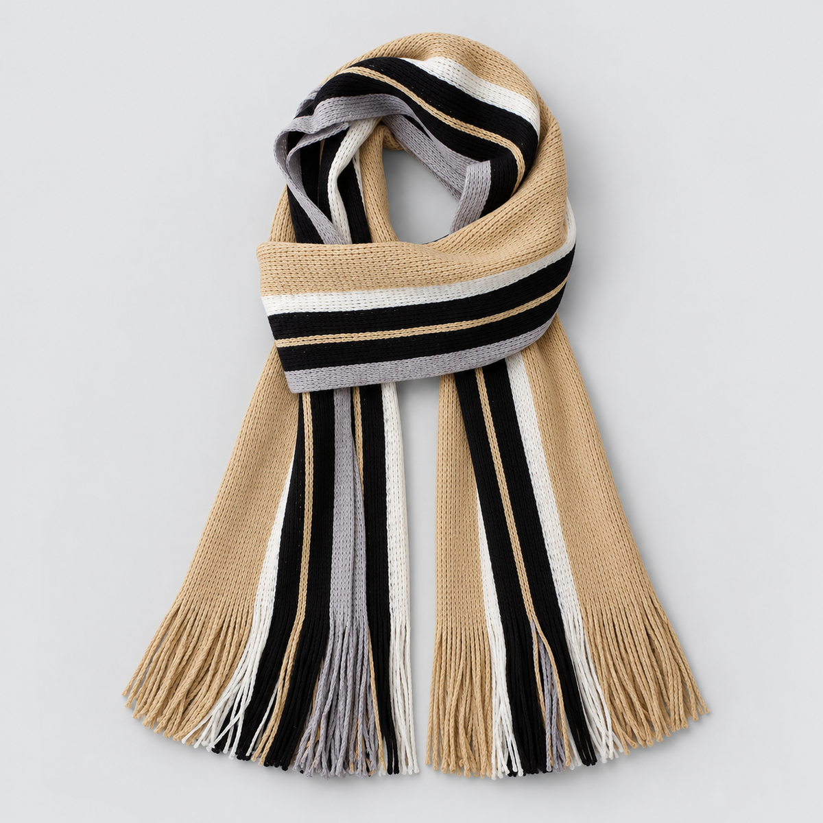 Men’s Striped Knit Fringe Scarf