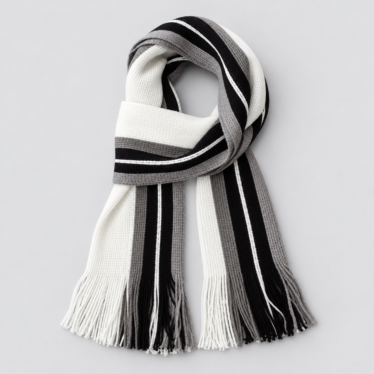 Men’s Striped Knit Fringe Scarf