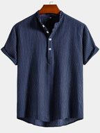 Men's Striped Mandarin Collar Shirt
