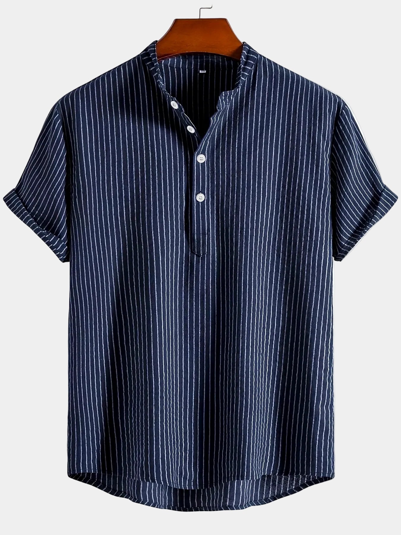 Men's Striped Mandarin Collar Shirt
