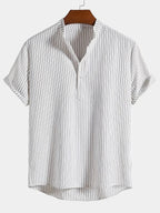 Men's Striped Mandarin Collar Shirt
