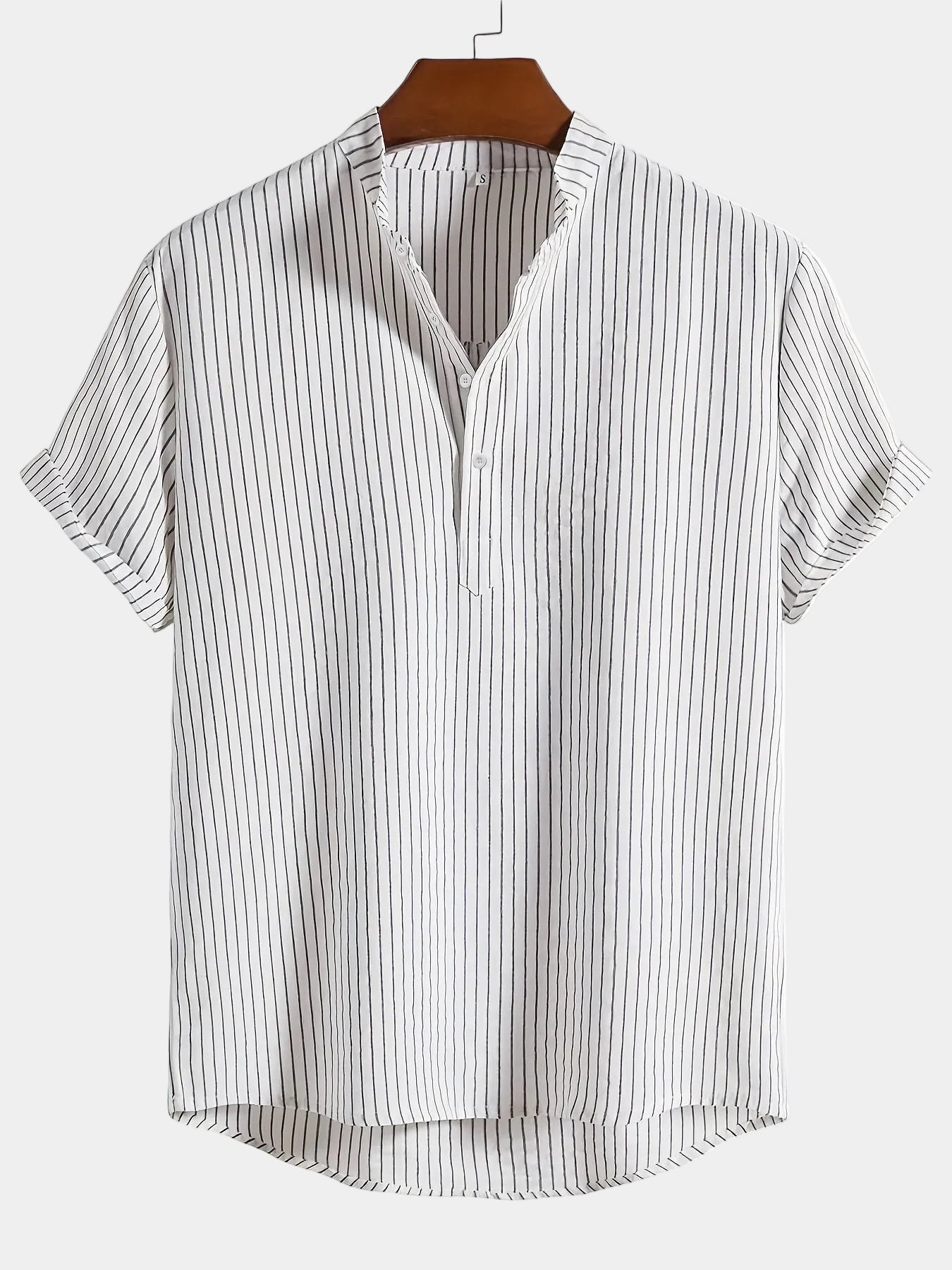 Men's Striped Mandarin Collar Shirt