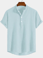Men's Striped Mandarin Collar Shirt