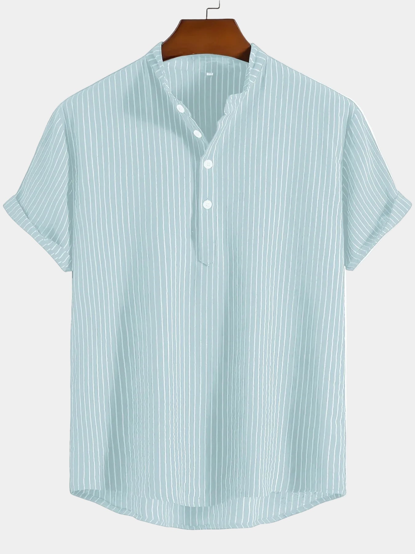 Men's Striped Mandarin Collar Shirt