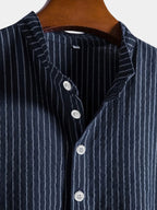 Men's Striped Mandarin Collar Shirt