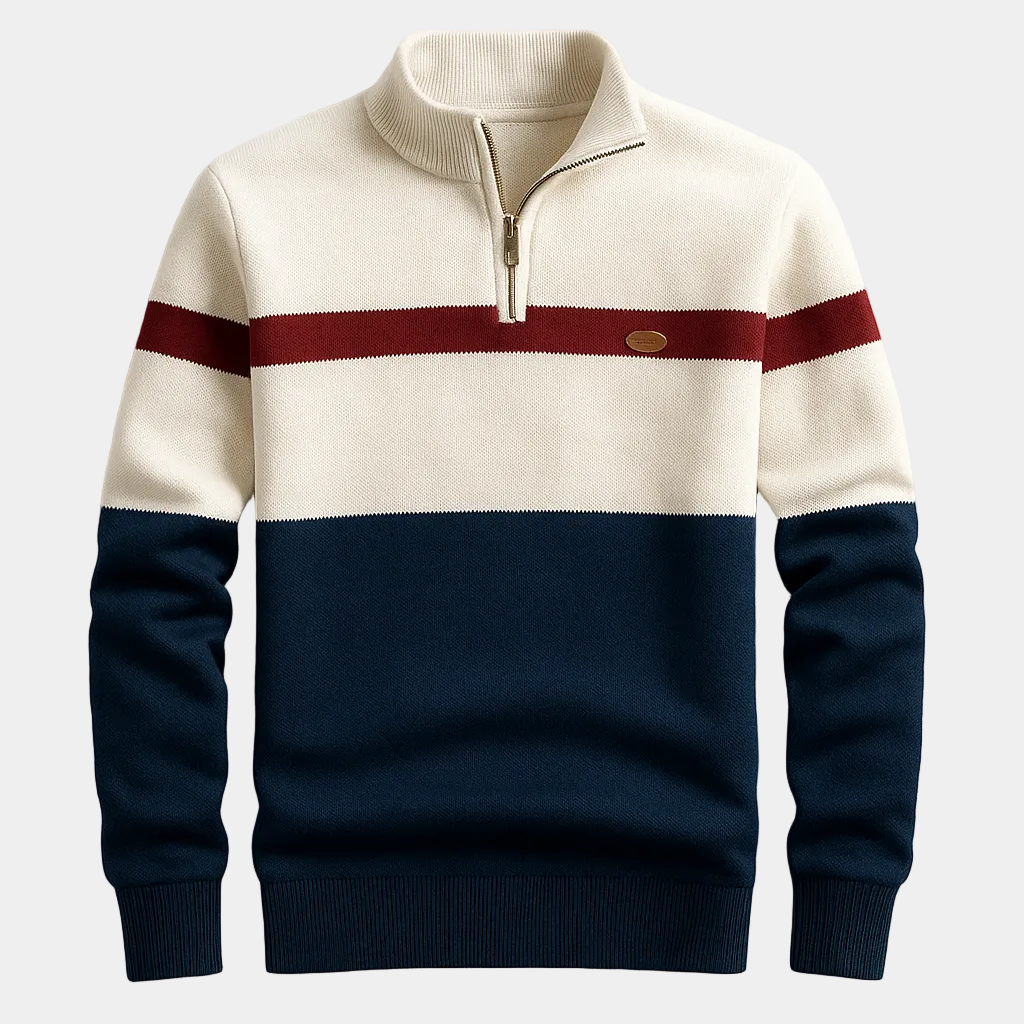 Men's Striped Quarter-Zip Sweater