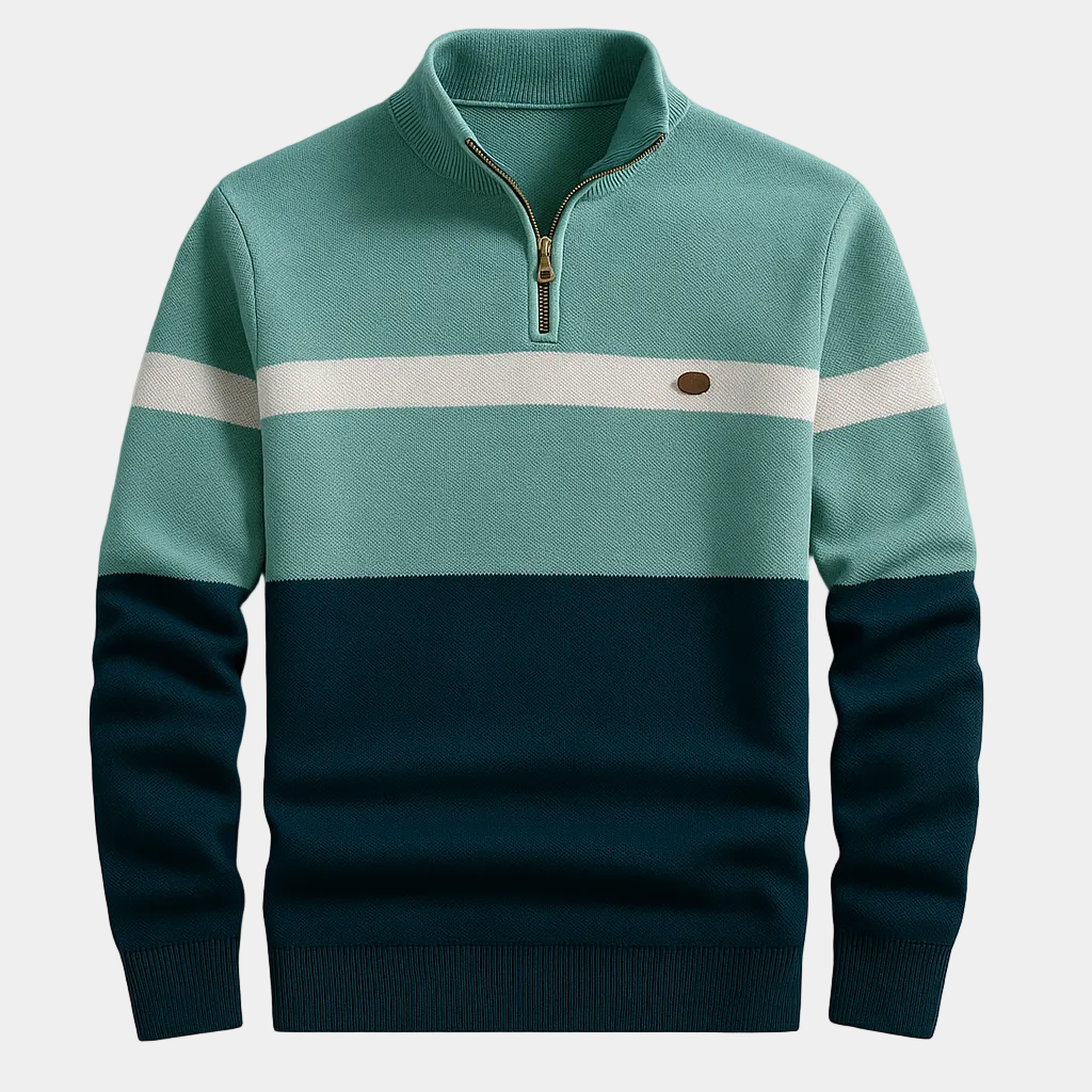 Men's Striped Quarter-Zip Sweater