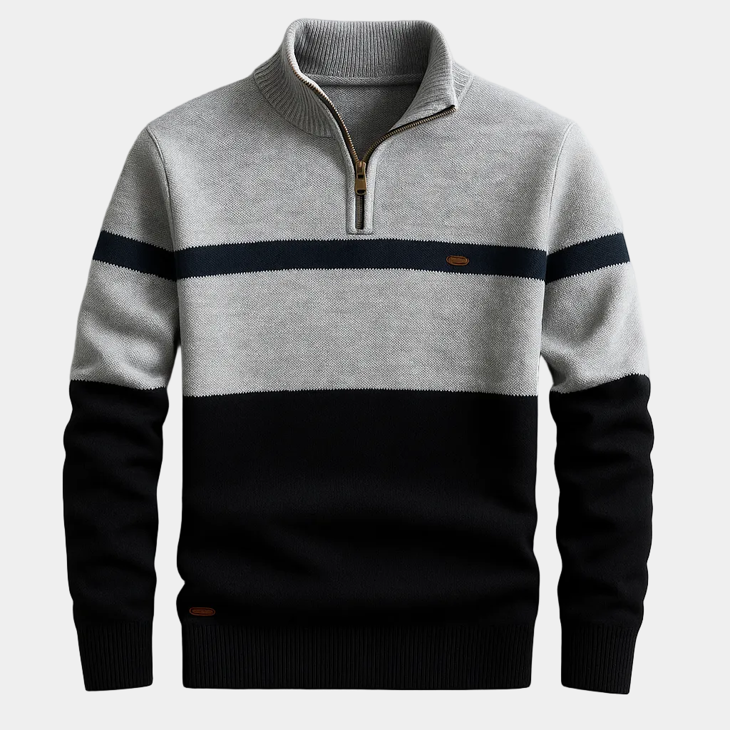 Men's Striped Quarter-Zip Sweater