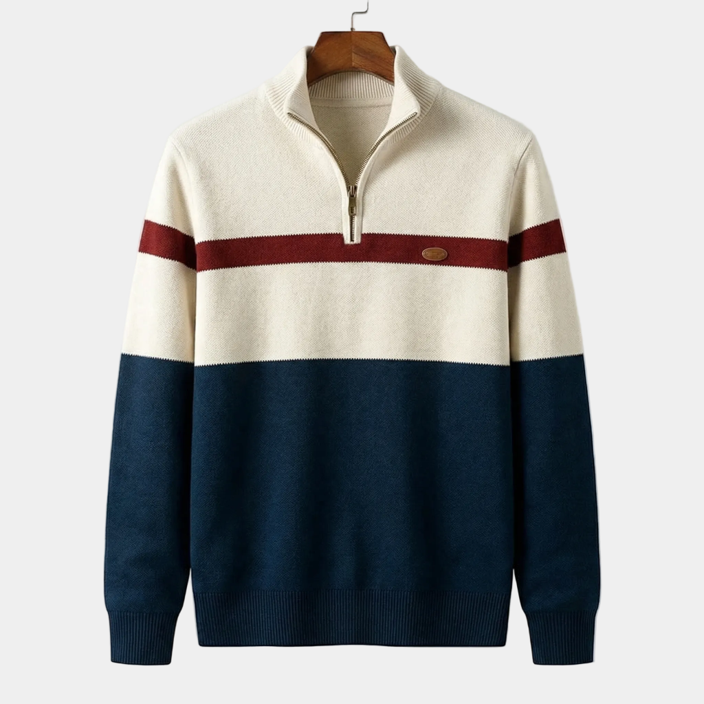 Men's Striped Quarter-Zip Sweater