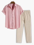 Men's Striped Shirt and Drawstring Pants Set