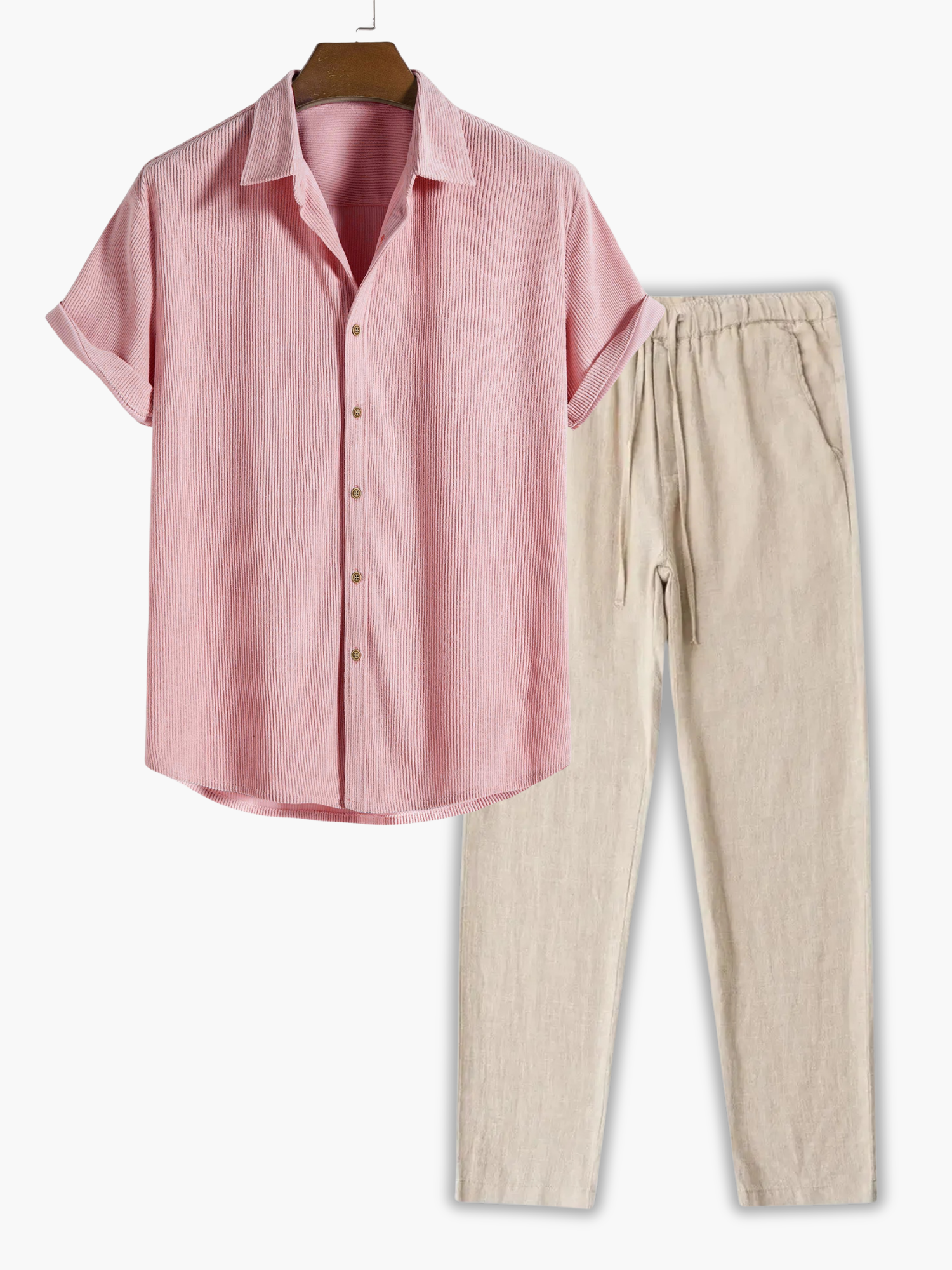 Men's Striped Shirt and Drawstring Pants Set