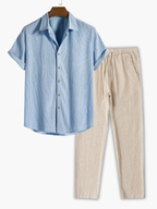 Men's Striped Shirt and Drawstring Pants Set