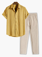 Men's Striped Shirt and Drawstring Pants Set