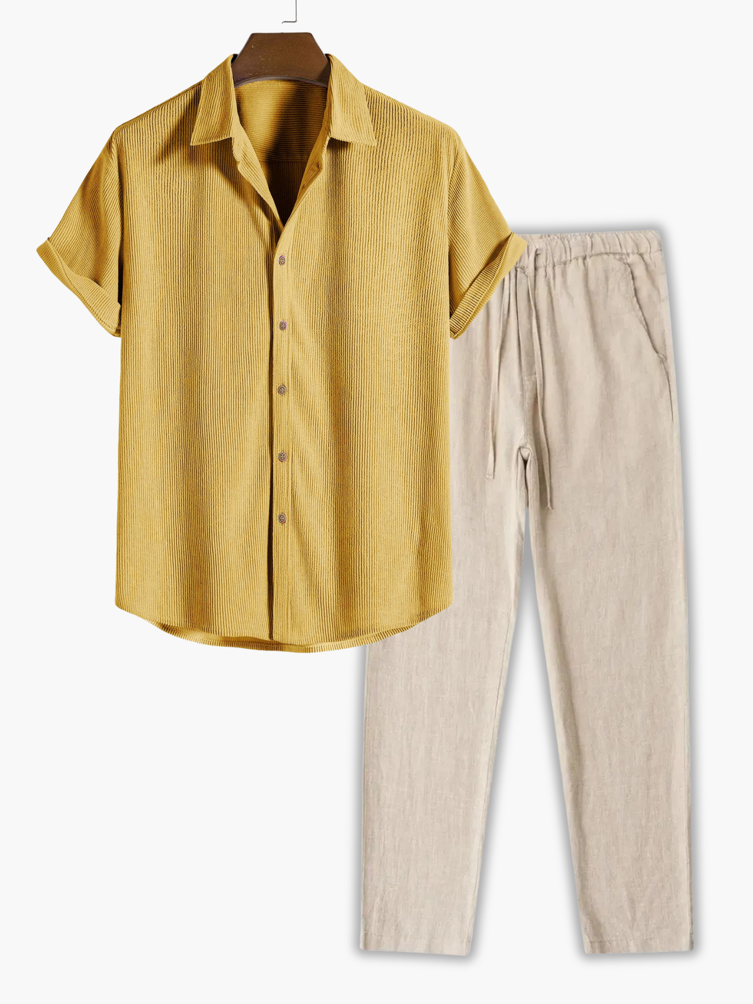 Men's Striped Shirt and Drawstring Pants Set