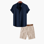 Men's Striped Shirt and Pleated Shorts Set