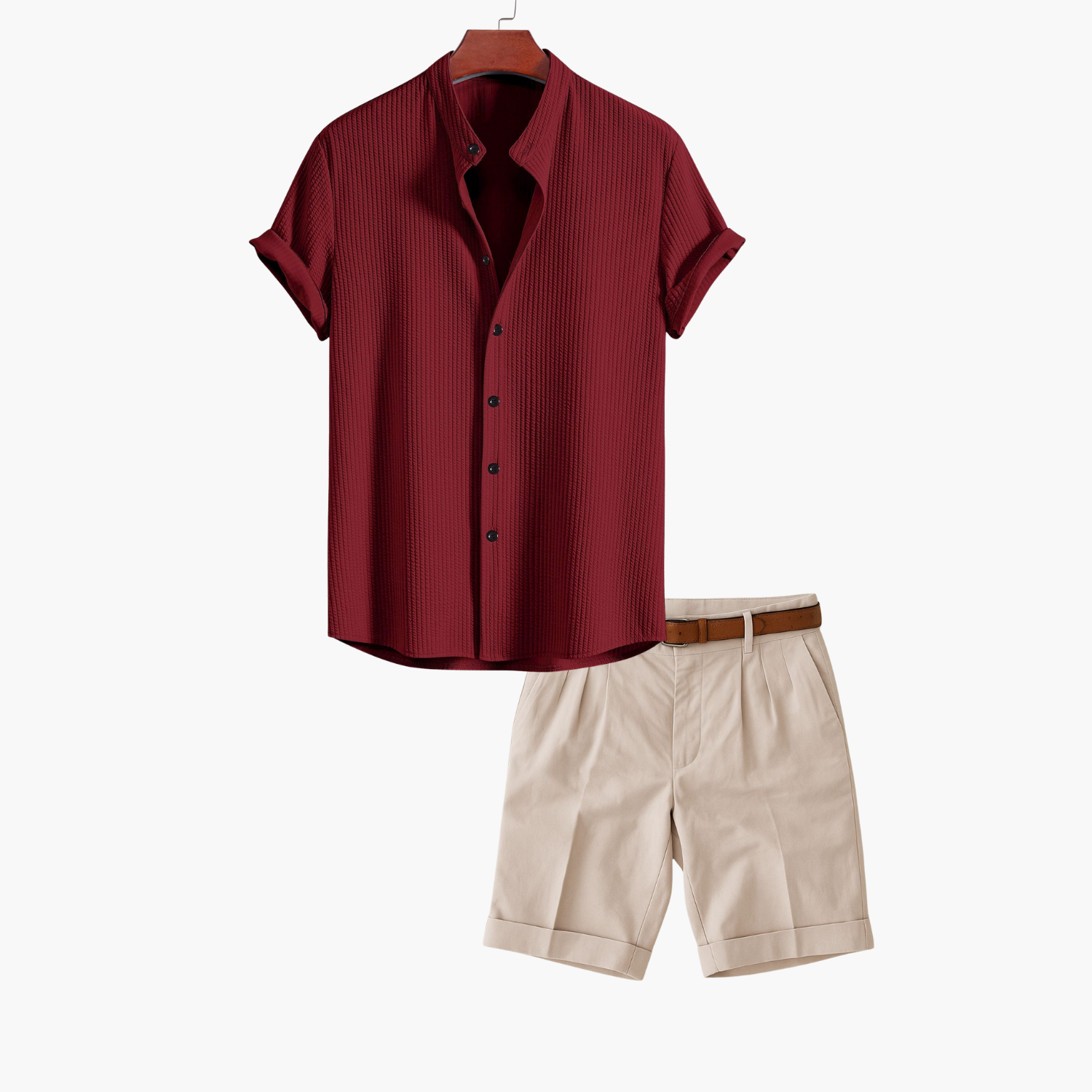 Men's Striped Shirt and Pleated Shorts Set