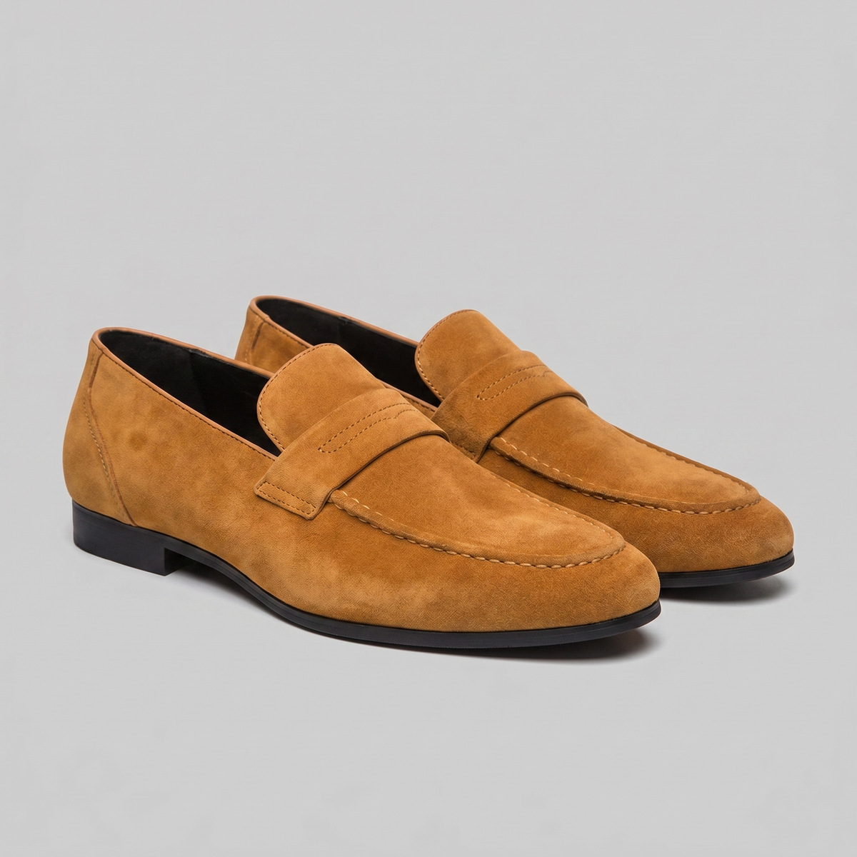 Men's Suede Apron-Toe Penny Loafers