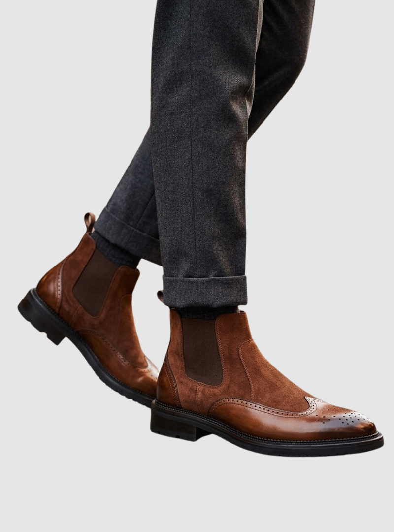 Men's Suede Brogue Chelsea Boots