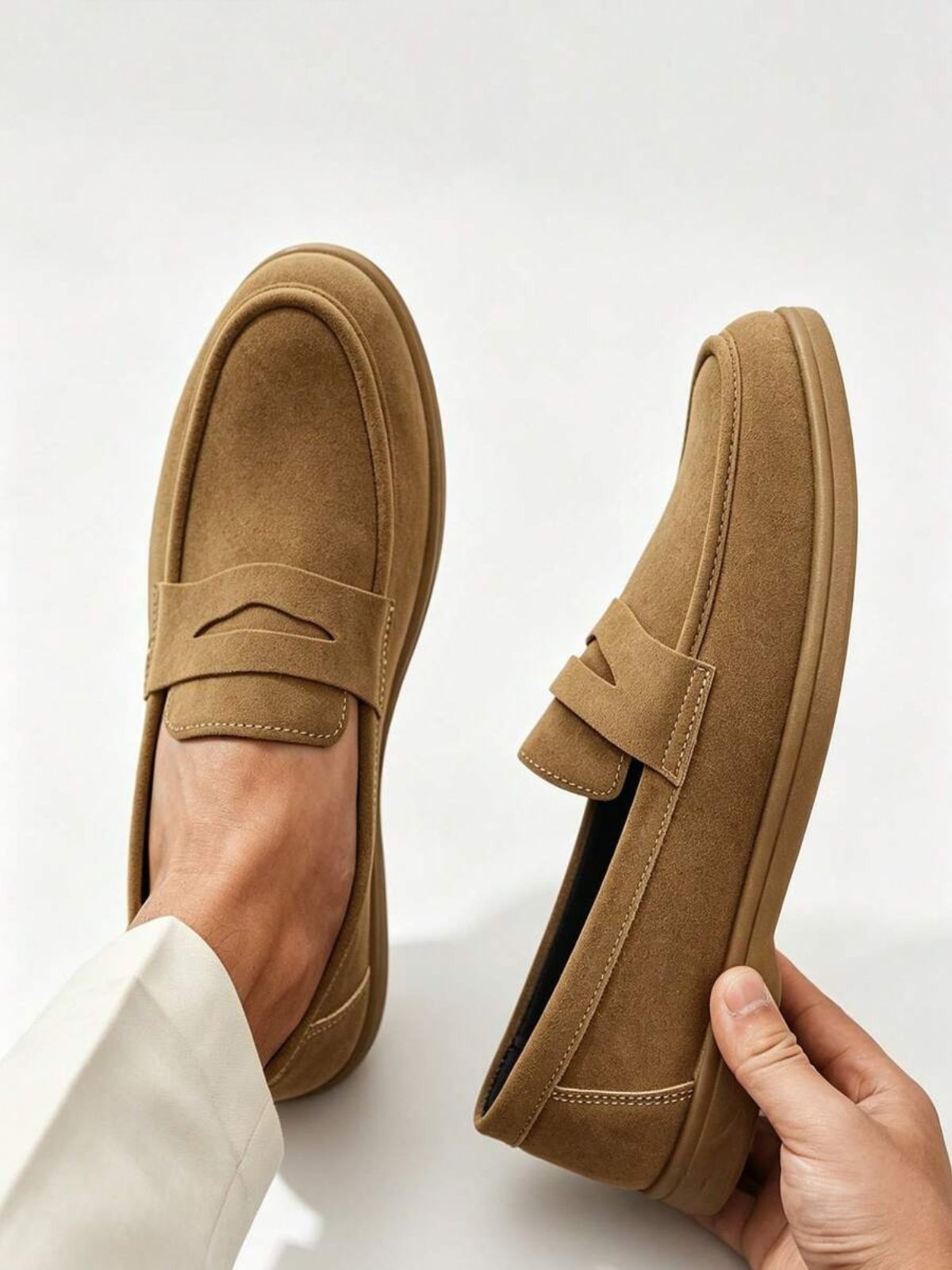 Men's Suede Classic Apron-Toe Penny Loafers