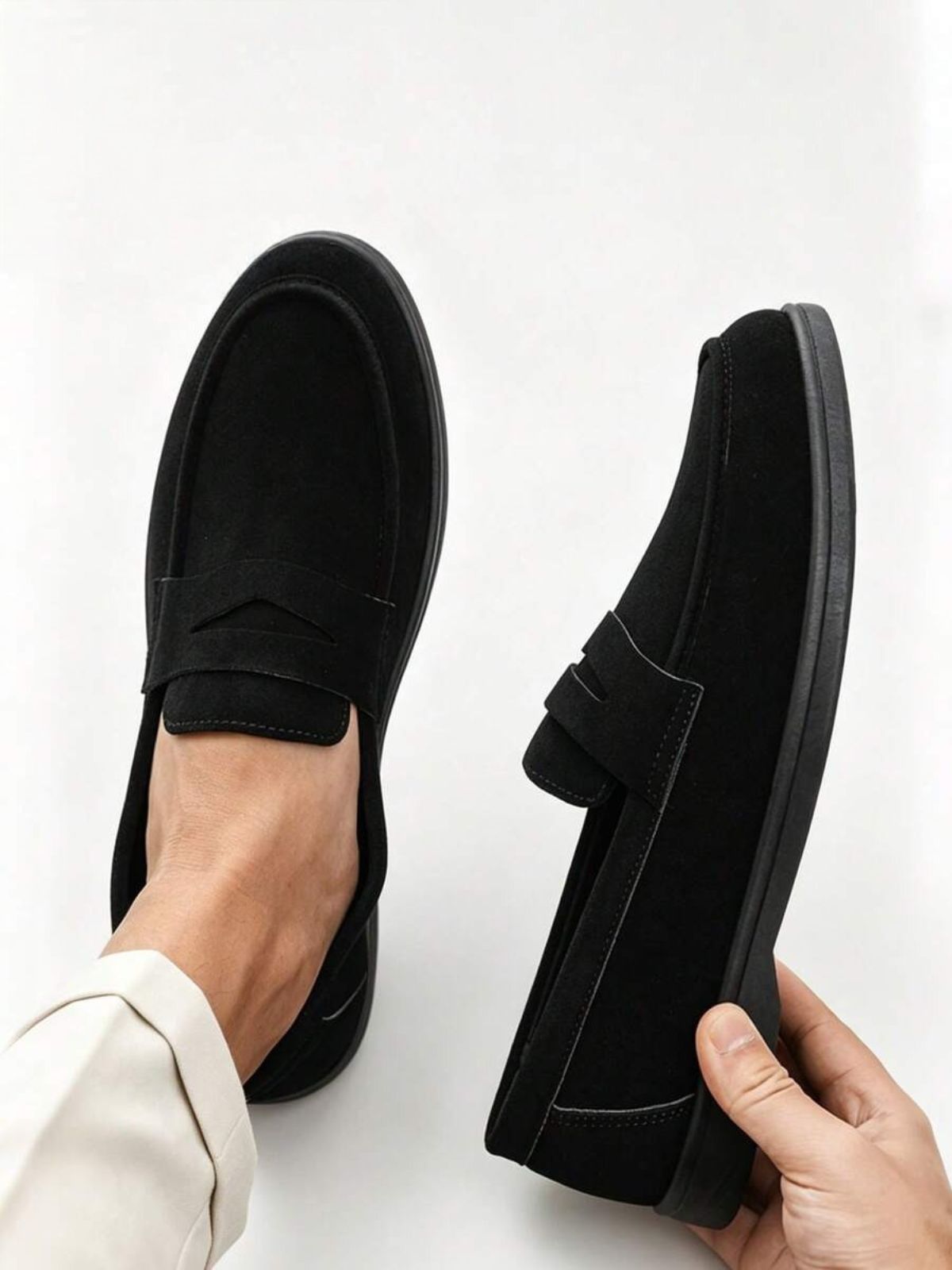 Men's Suede Classic Apron-Toe Penny Loafers