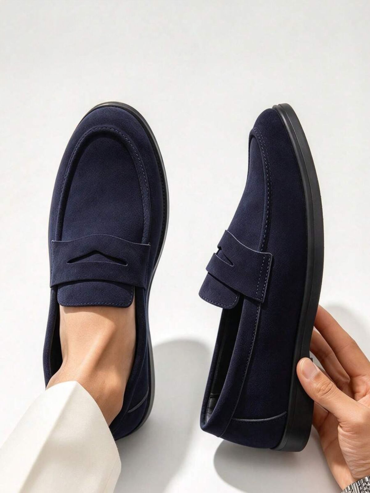 Men's Suede Classic Apron-Toe Penny Loafers