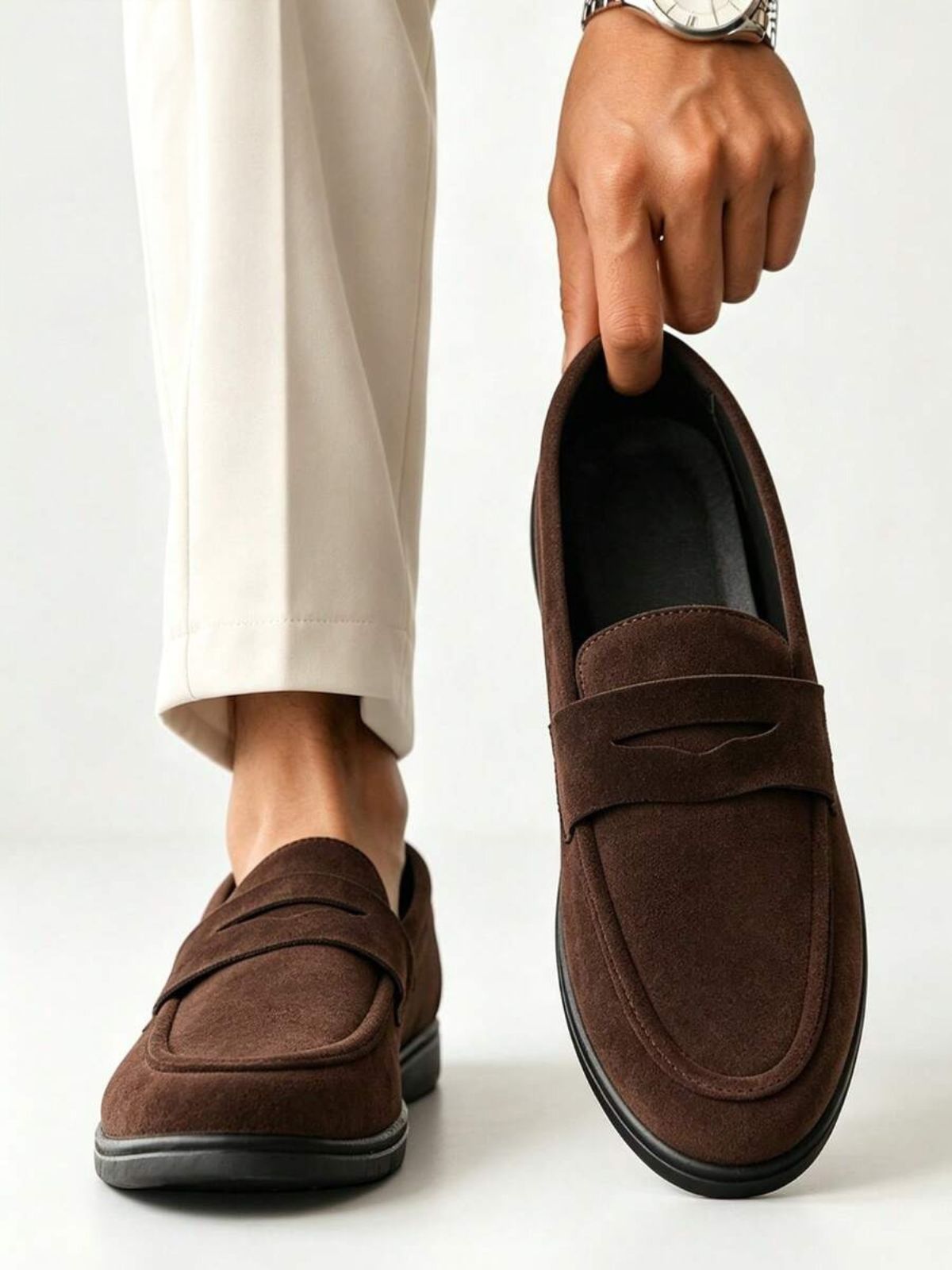 Men's Suede Classic Apron-Toe Penny Loafers