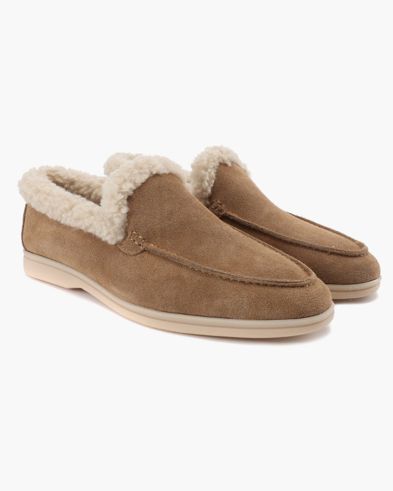 Men's Suede Faux-Fur-Lined Winter Loafers