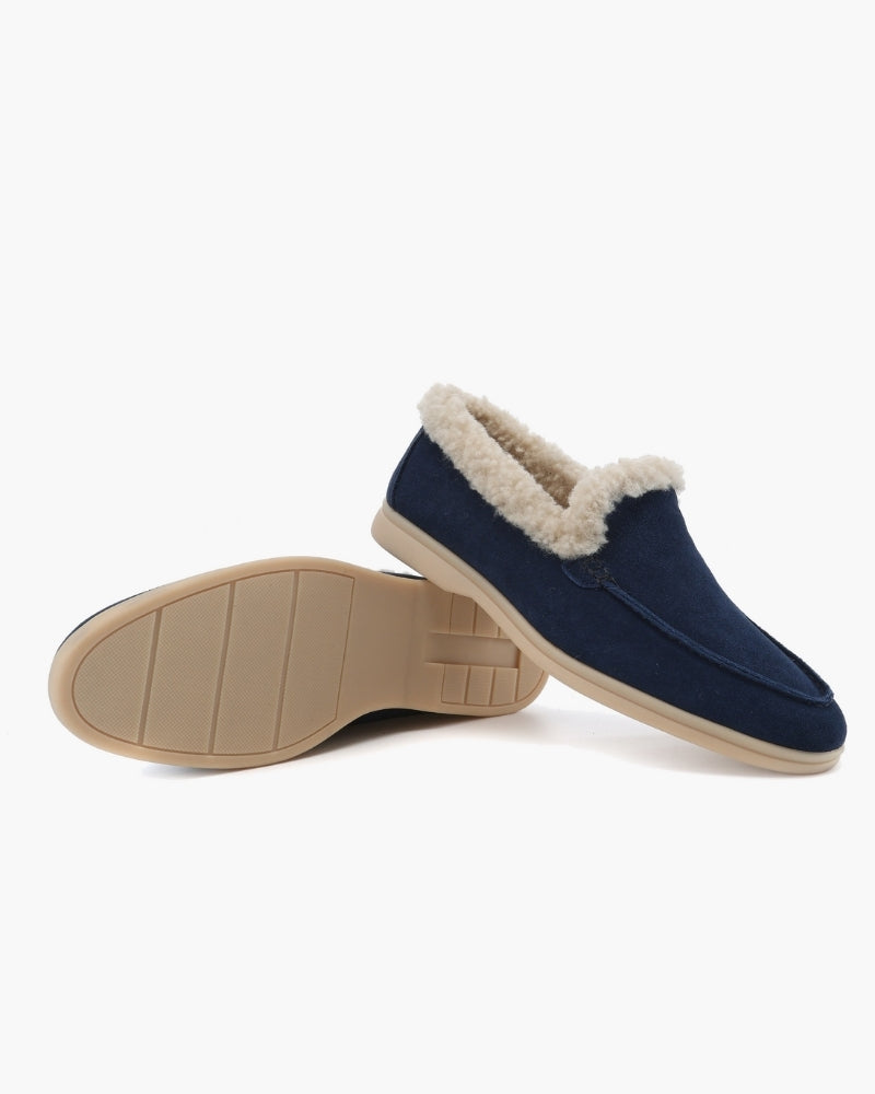 Men's Suede Faux-Fur-Lined Winter Loafers