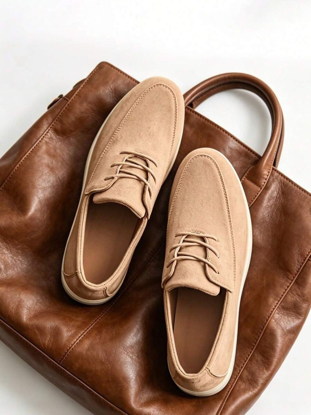 Men's Suede Apron-Toe Lace-Up Loafers