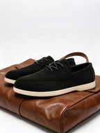 Men's Suede Apron-Toe Lace-Up Loafers