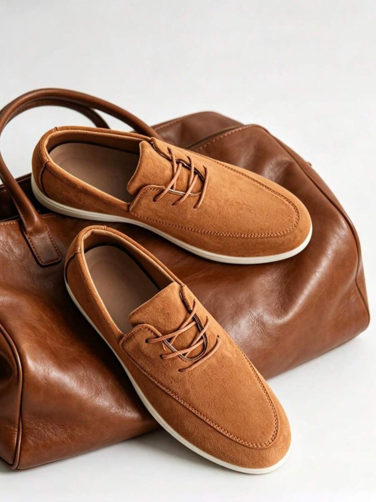 Men's Suede Apron-Toe Lace-Up Loafers