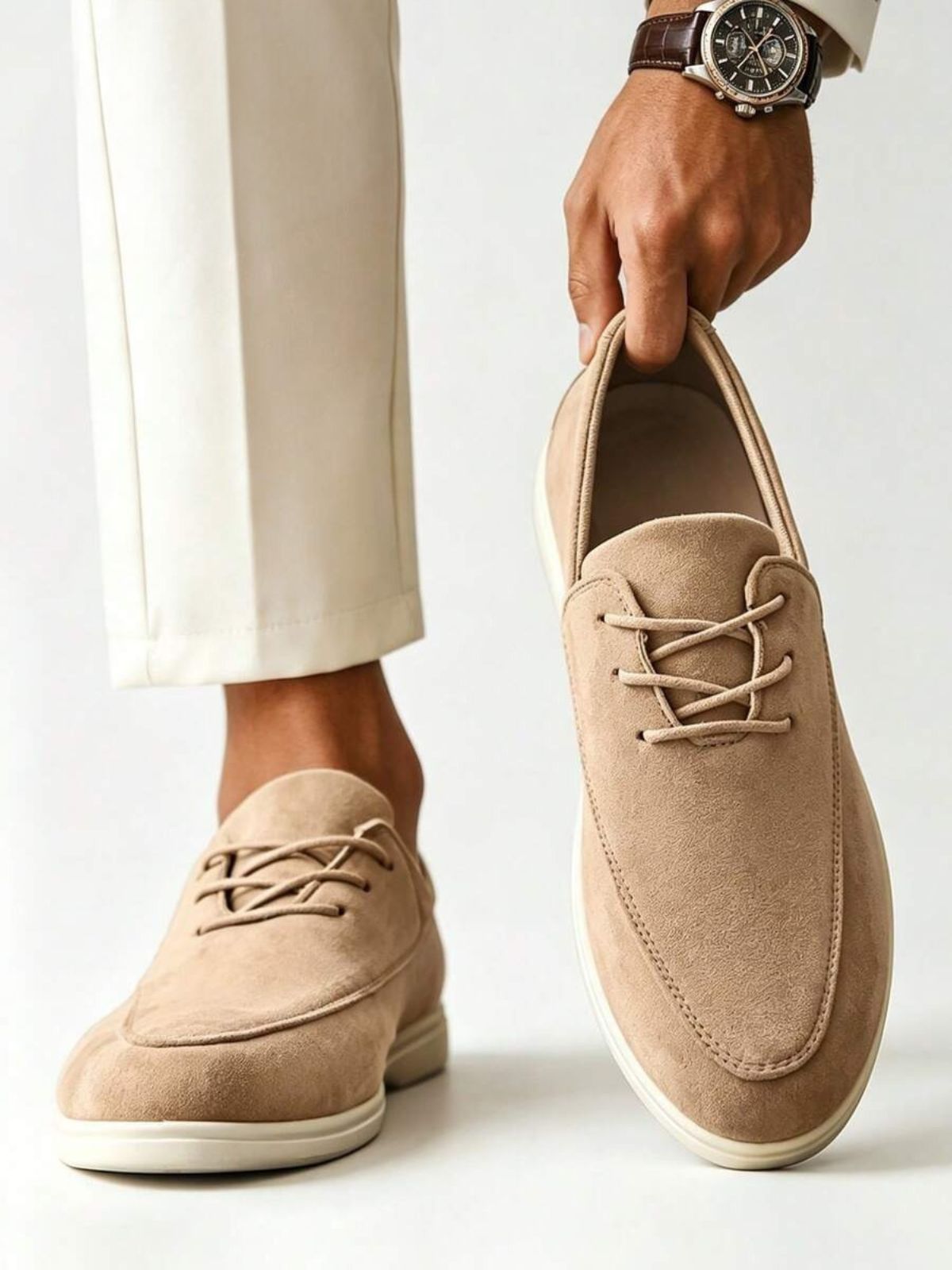 Men's Suede Apron-Toe Lace-Up Loafers