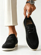Men's Suede Apron-Toe Lace-Up Loafers