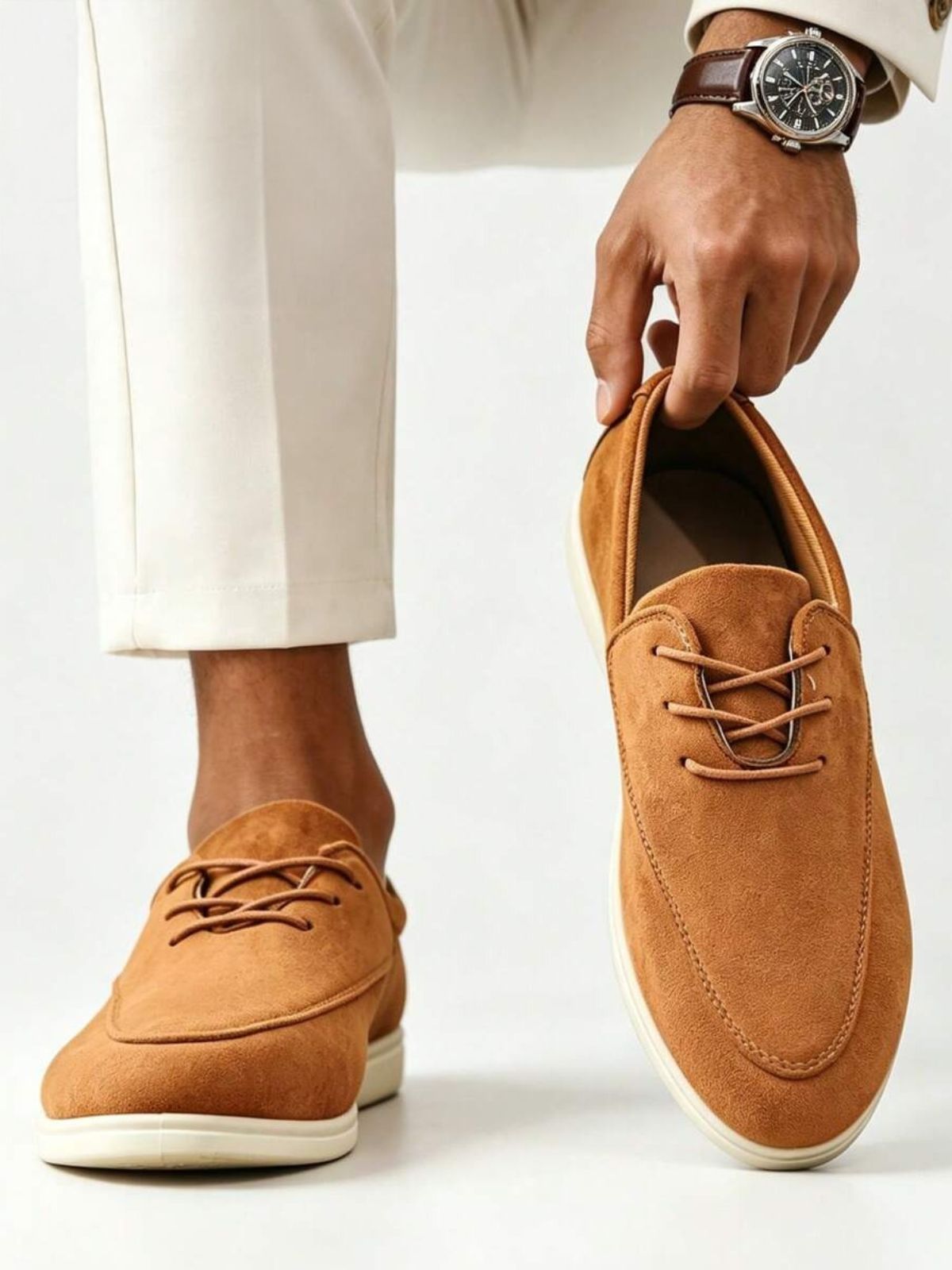 Men's Suede Apron-Toe Lace-Up Loafers