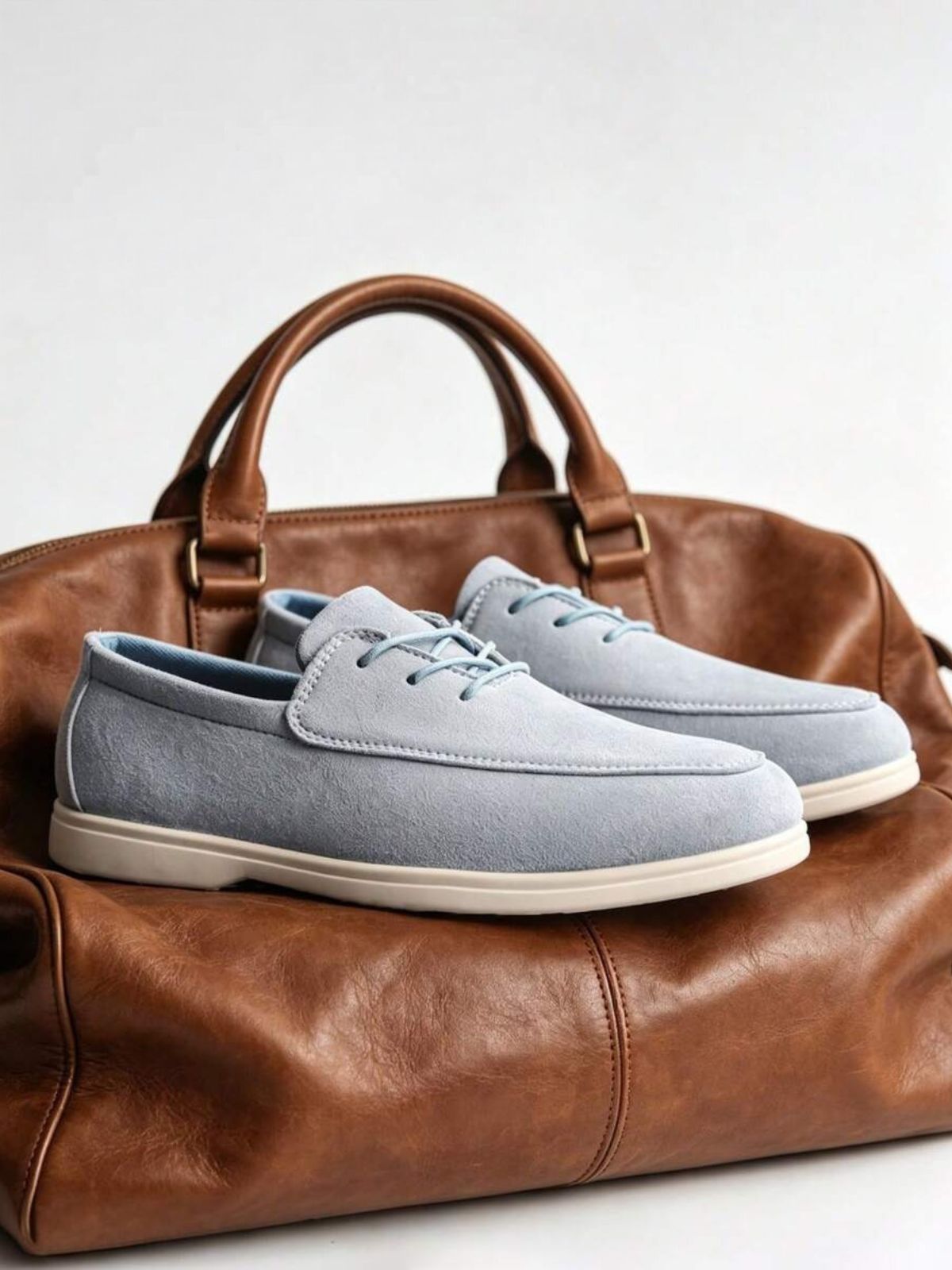 Men's Suede Apron-Toe Lace-Up Loafers