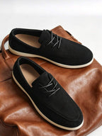 Men's Suede Apron-Toe Lace-Up Loafers