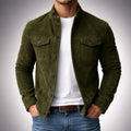 Men's Suede-Look Button-Up Mandarin Collar Jacket