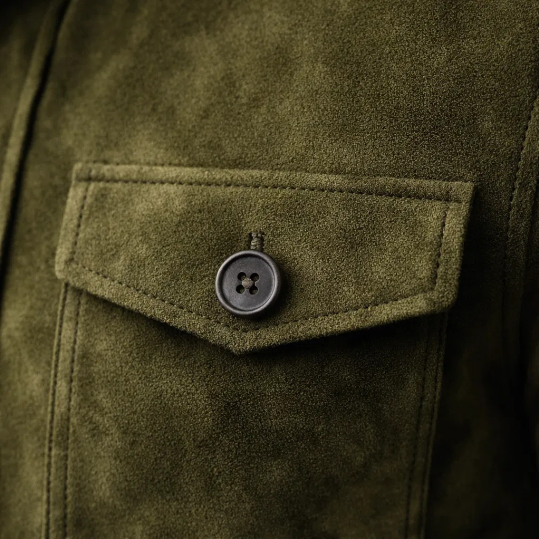Men's Suede-Look Button-Up Mandarin Collar Jacket