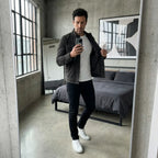 Men's Suede-Look Button-Up Mandarin Collar Jacket