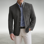 Men's Suede-Look Mandarin Collar Blazer
