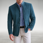 Men's Suede-Look Mandarin Collar Blazer