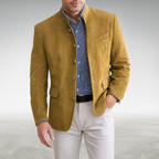 Men's Suede-Look Mandarin Collar Blazer