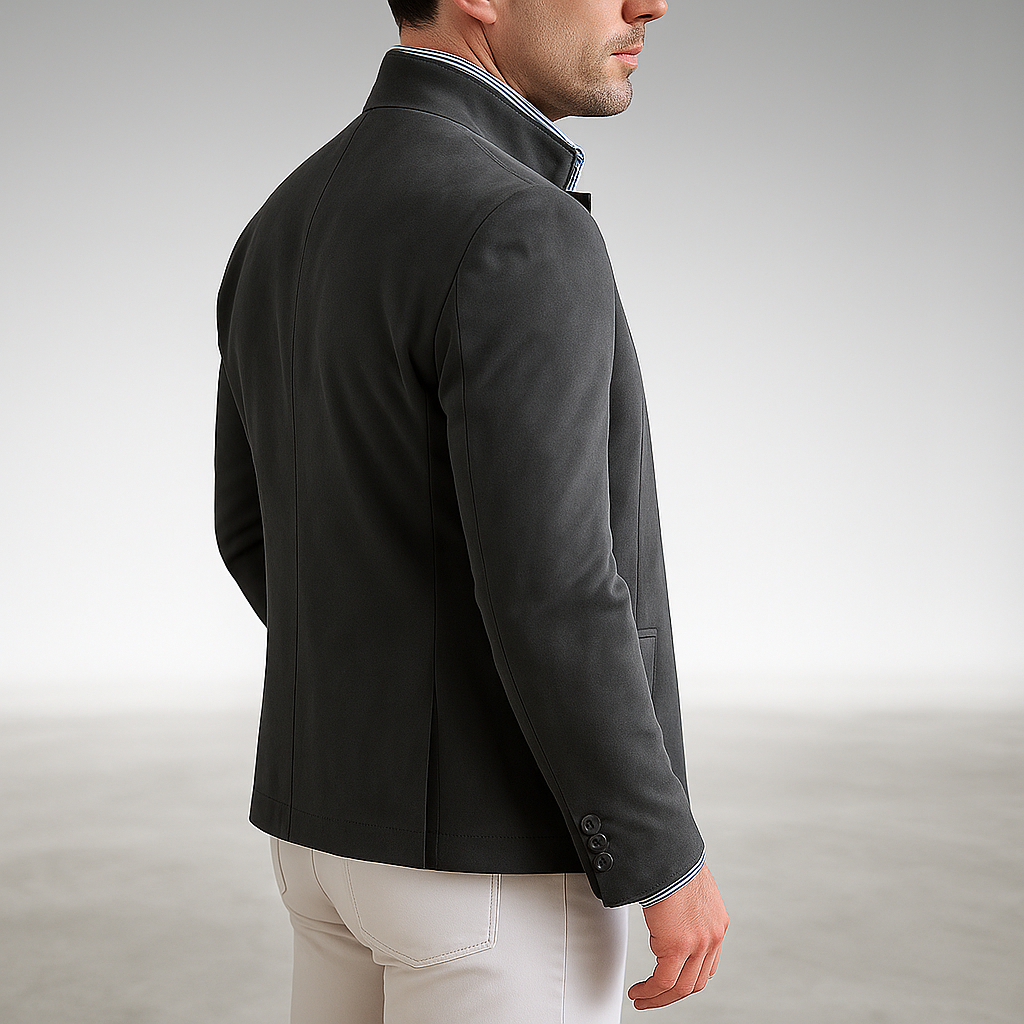Men's Suede-Look Mandarin Collar Blazer