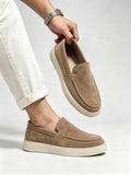 Men's Suede Apron-Toe Platform Loafers