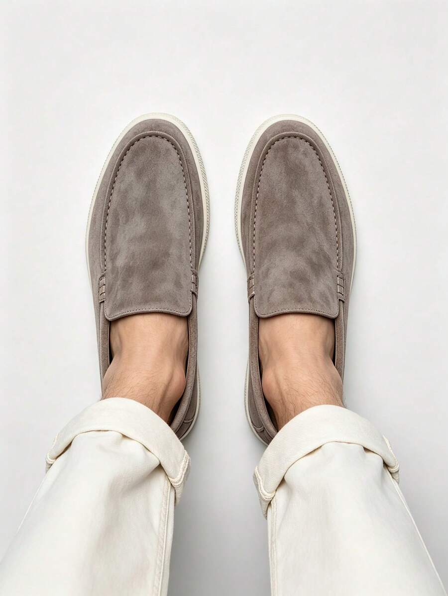 Men's Suede Apron-Toe Platform Loafers