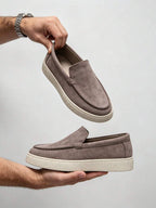 Men's Suede Apron-Toe Platform Loafers