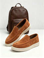 Men's Suede Apron-Toe Platform Loafers