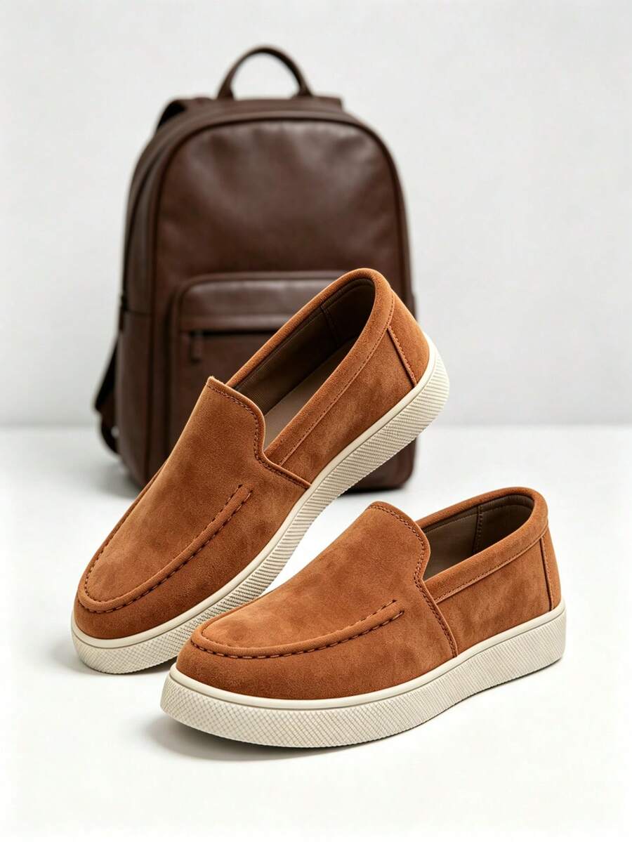 Men's Suede Apron-Toe Platform Loafers